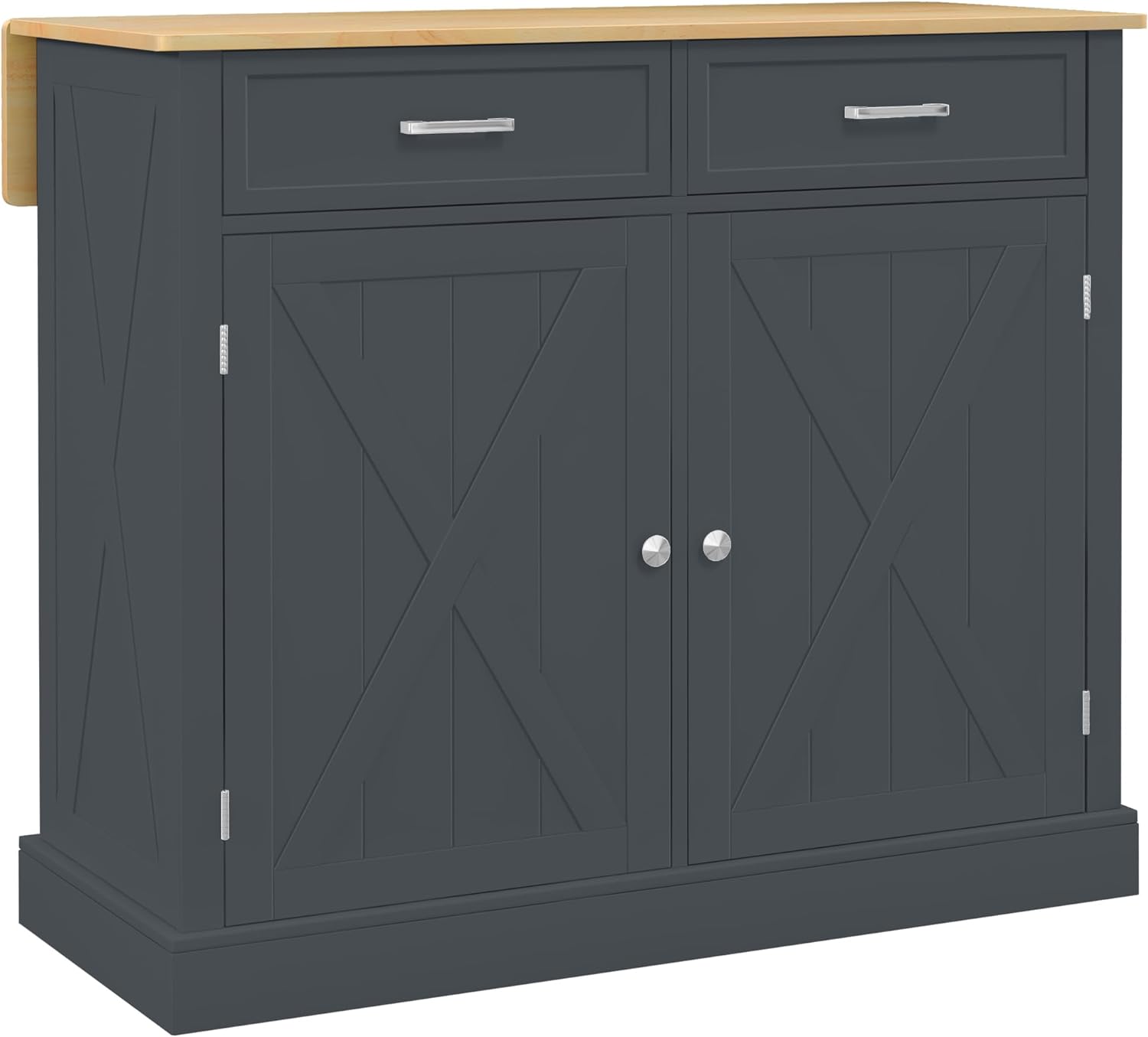 HOMCOM Rolling Kitchen Island with Drop Leaf Wood Breakfast Bar, Farmhouse Kitchen Cart with 2 Drawers, Adjustable Shelves for Dining Room, Dark Gray