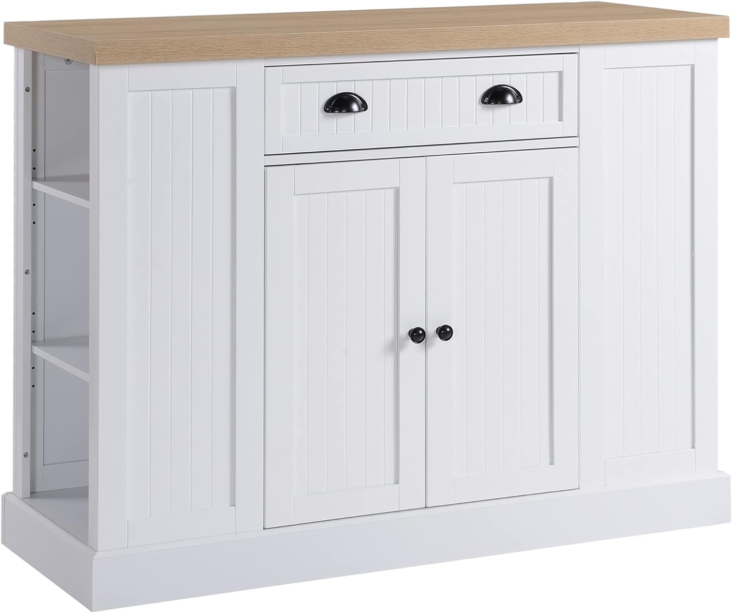 HOMCOM Fluted-Style Wooden Kitchen Island, Storage Cabinet w/Drawer, Open Shelving, and Interior Shelving for Dining Room, White