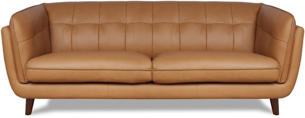 Hydeline Solana Top Grain Leather Sofa Couch, 88, Cognac