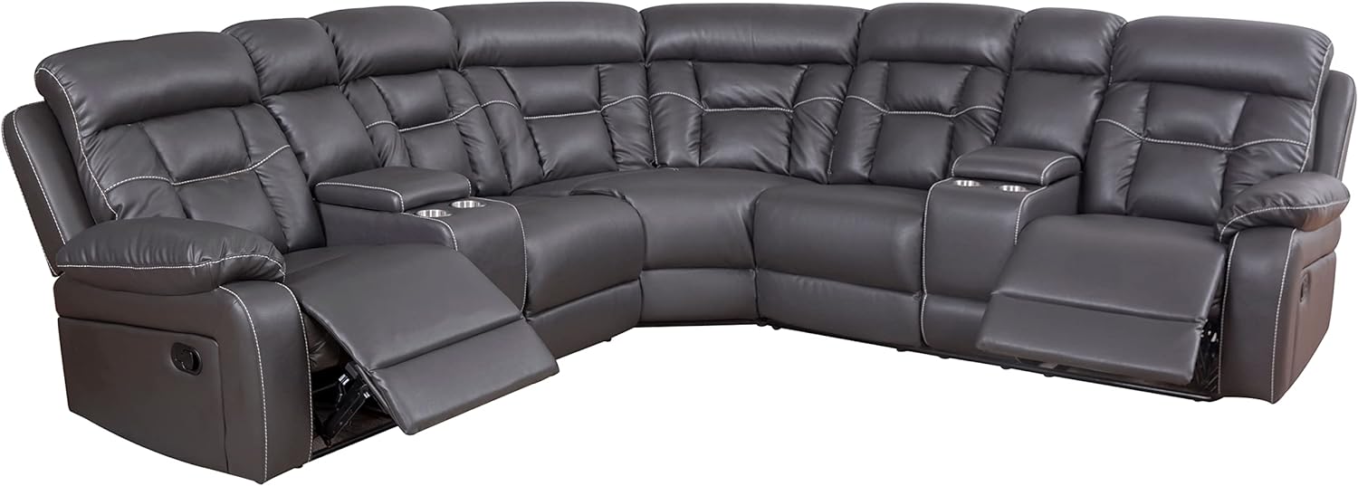 Goohome L-Shape Sofa, Oversized Modern PU Leather Reclining Sectional Comforty Upholstered Chair with Extra Wide Corner Lounge w/4 Cup Holders, Consoles, for Furniture Living Room Sets, F-Black