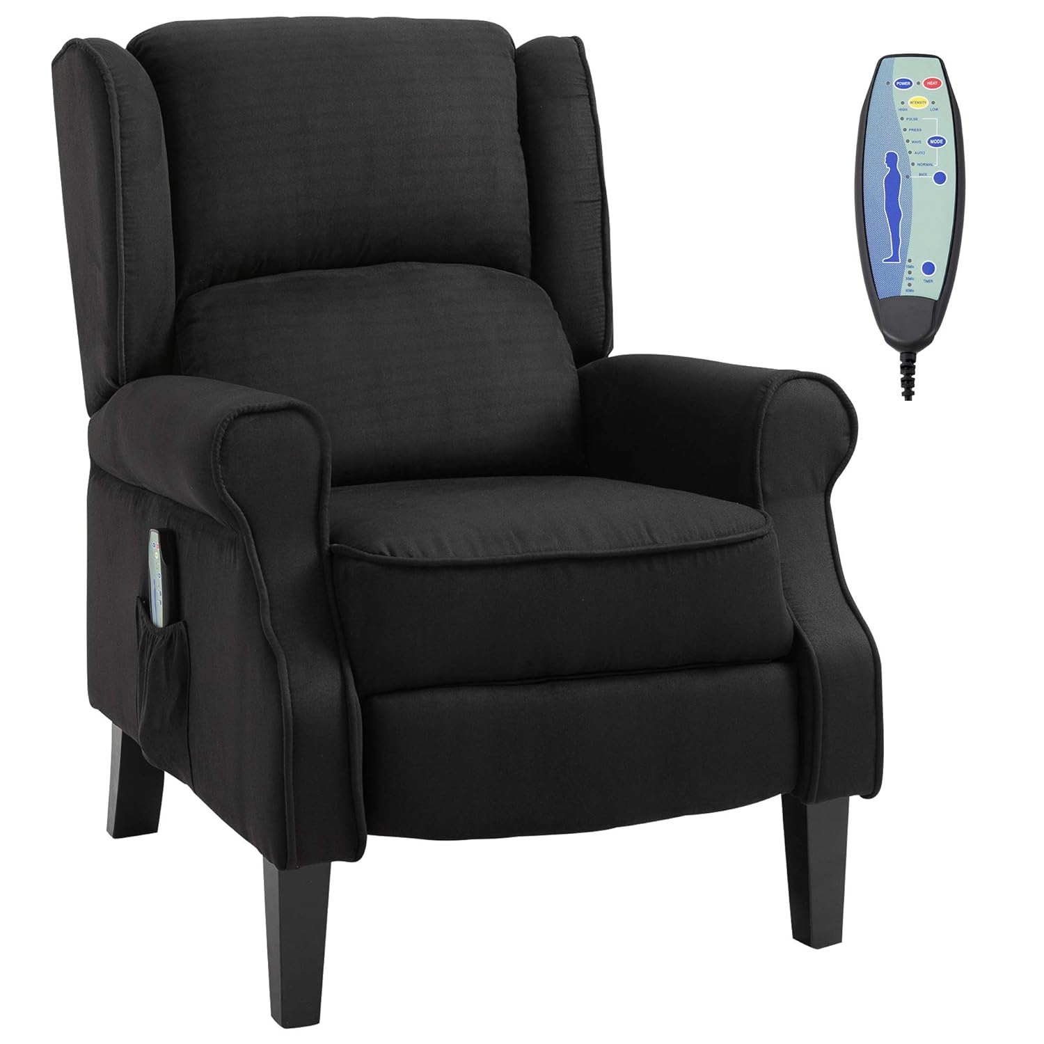 HOMCOM Wingback Heated Vibrating Massage Chair, Accent Sofa Vintage Upholstered Massage Recliner Chair Push-Back with Remote Controller, Black