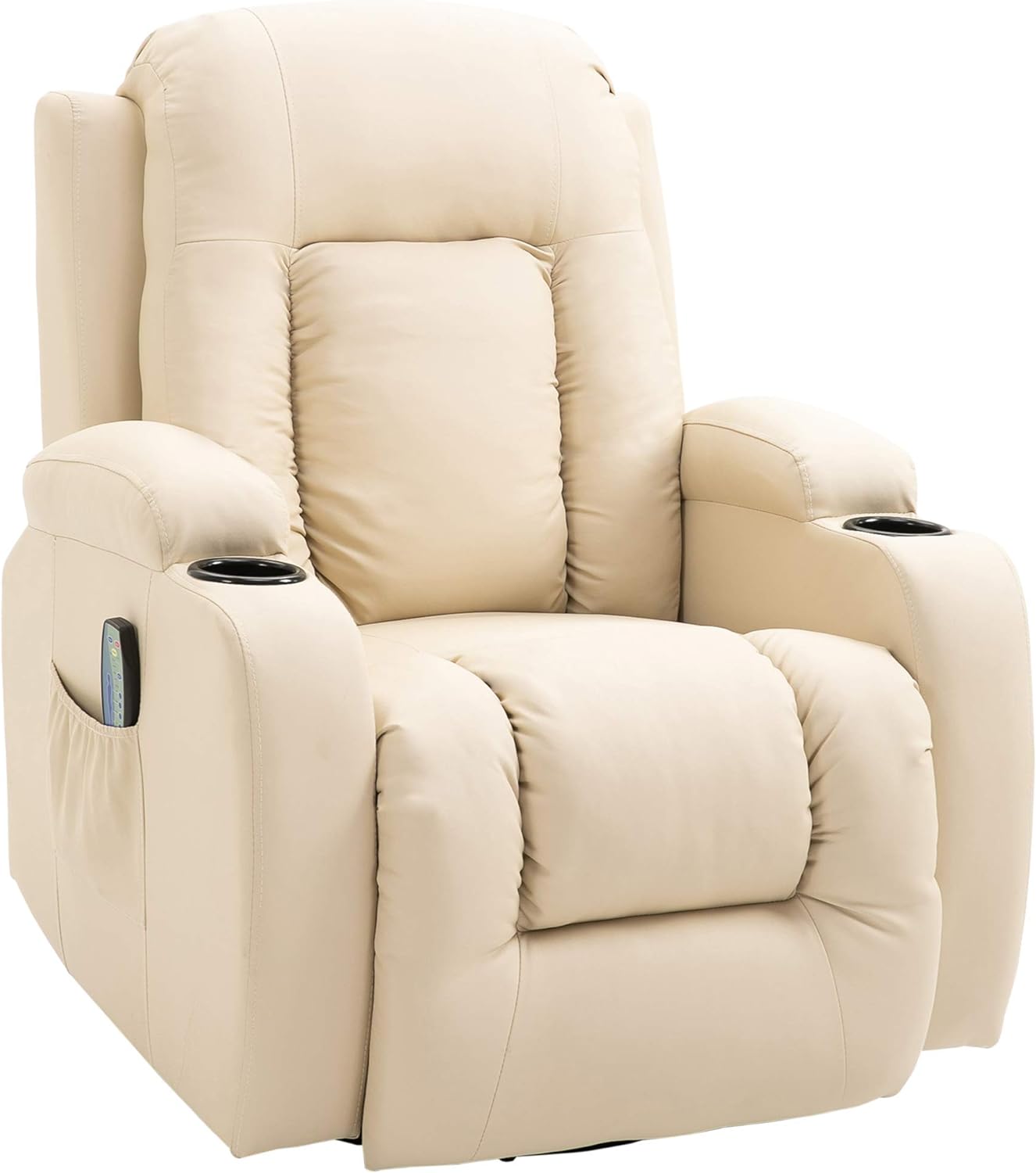 HOMCOM Luxury Faux Leather Heated Vibrating 8 Point Massage Recliner Chair with 360 Swivel and Remote, Cream White