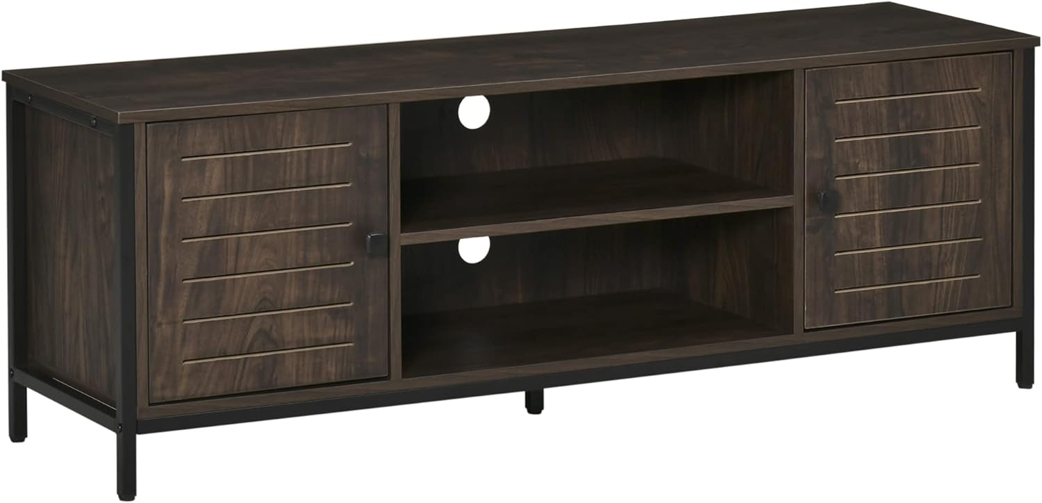 HOMCOM TV Stand for TVs up to 60, Industrial Entertainment Center Cabinet with Storage Shelves for Living Room or Bedroom, Dark Walnut