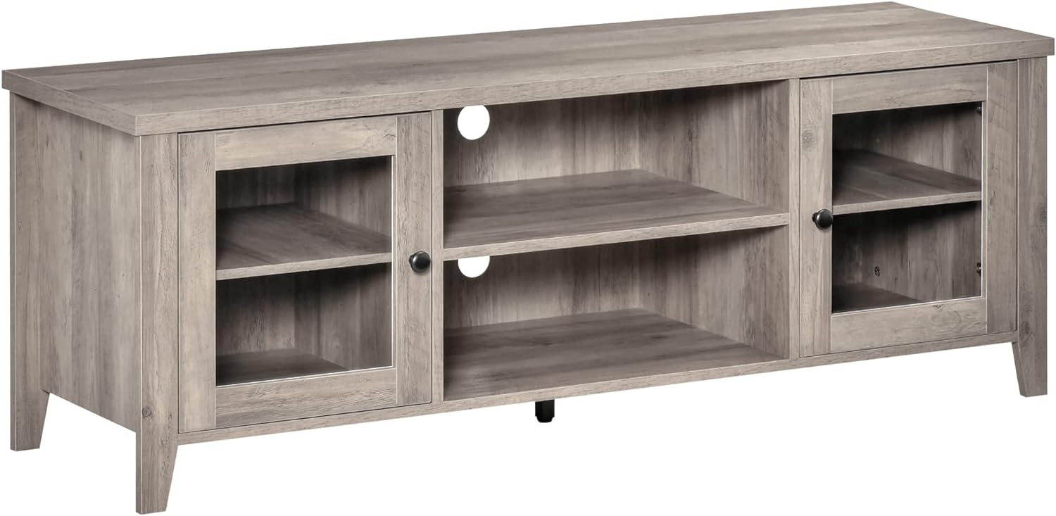 HOMCOM Modern TV Stand, Entertainment Center with Shelves and Cabinets for Flatscreen TVs up to 60 for Bedroom, Living Room, Grey Wash