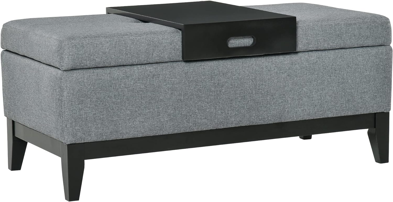 HOMCOM 42 Rectangular Storage Ottoman Bench, Linen Fabric Coffee Table Ottoman with Removable Tray for Living Room, Entryway, or Bedroom, Gray