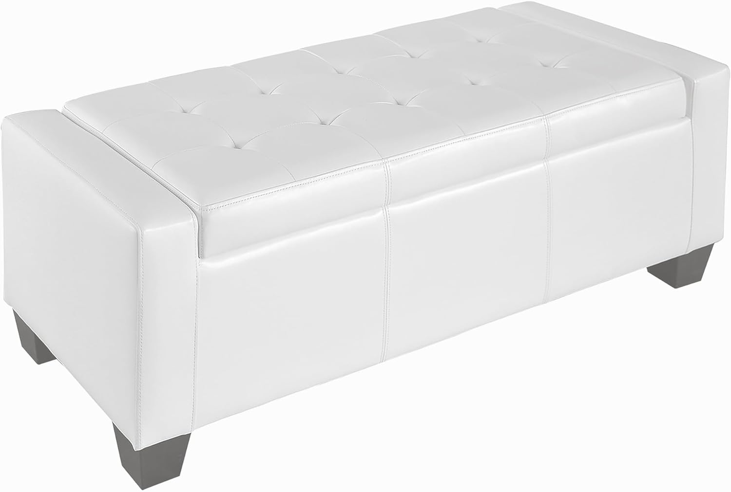 HOMCOM Large 51 Storage Ottoman, Tufted Faux Leather Storage Bench for Living Room, Entryway, or Bedroom, Cream White