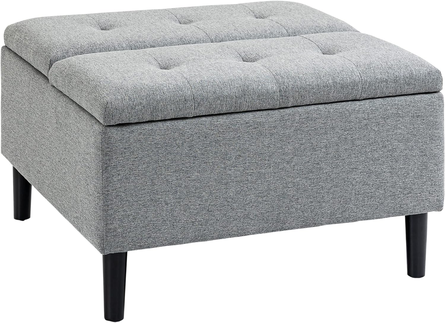 HOMCOM 30 Square Storage Ottoman, Upholstered Ottoman Coffee Table with Lift Top, Button Tufted and Wood Legs, Accent Footstool for Living Room, Light Grey