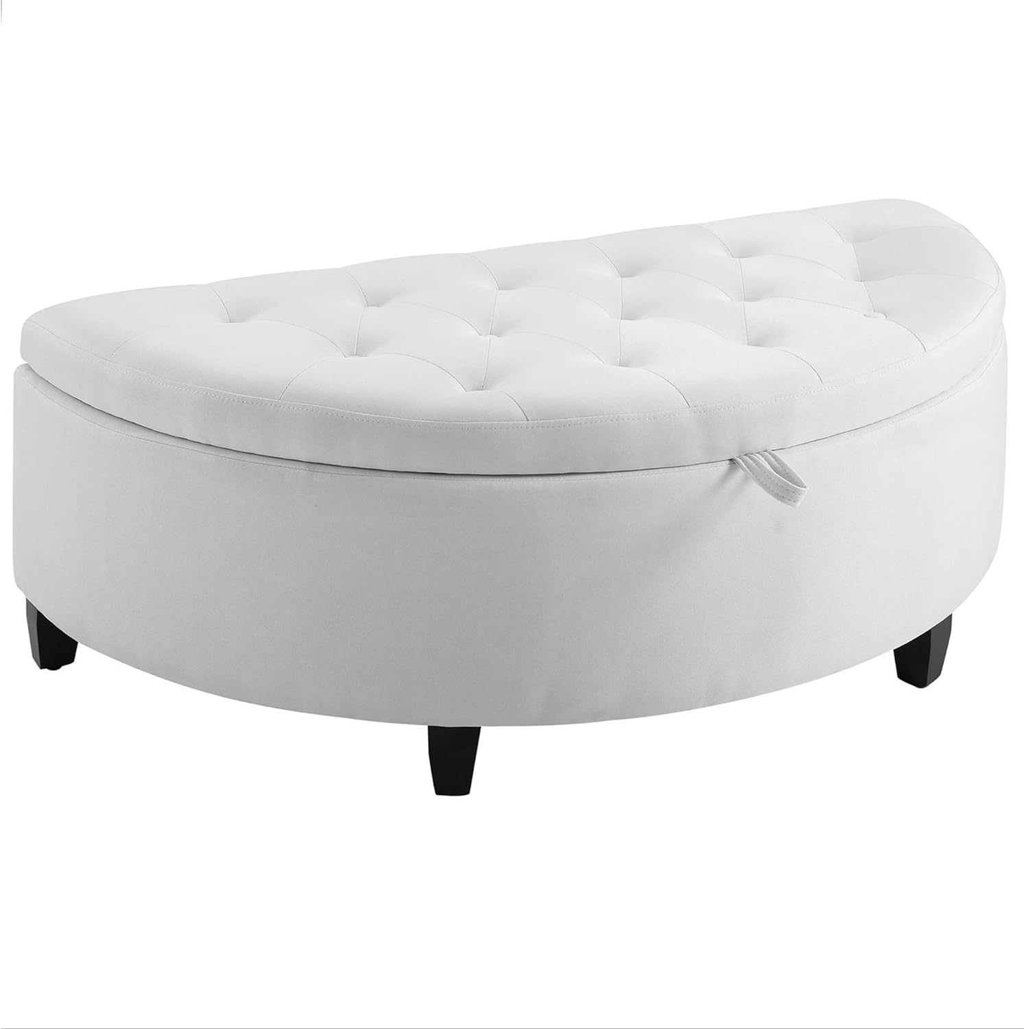 HOMCOM Half Moon Storage Ottoman, Upholstered Button Tufted Storage Bench with Lift Lid and Wood Legs, for Living Room, Entryway, White