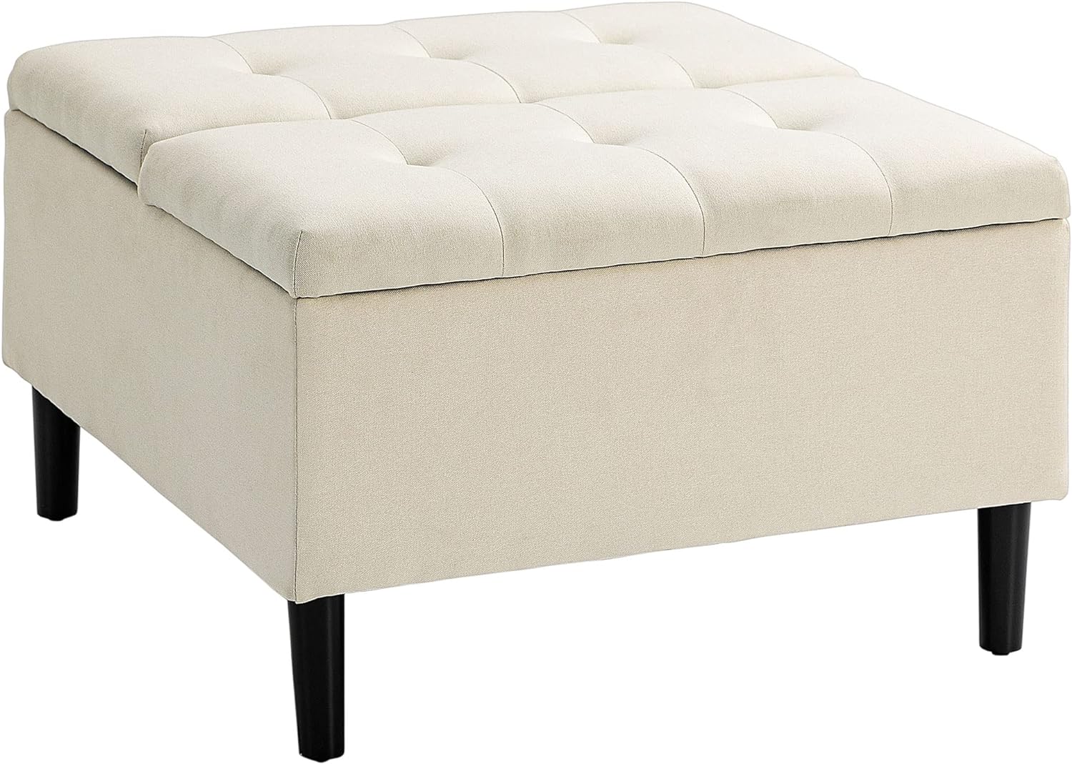 HOMCOM 30 Square Storage Ottoman, Upholstered Ottoman Coffee Table with Lift Top, Button Tufted and Wood Legs, Accent Footstool for Living Room, Cream White