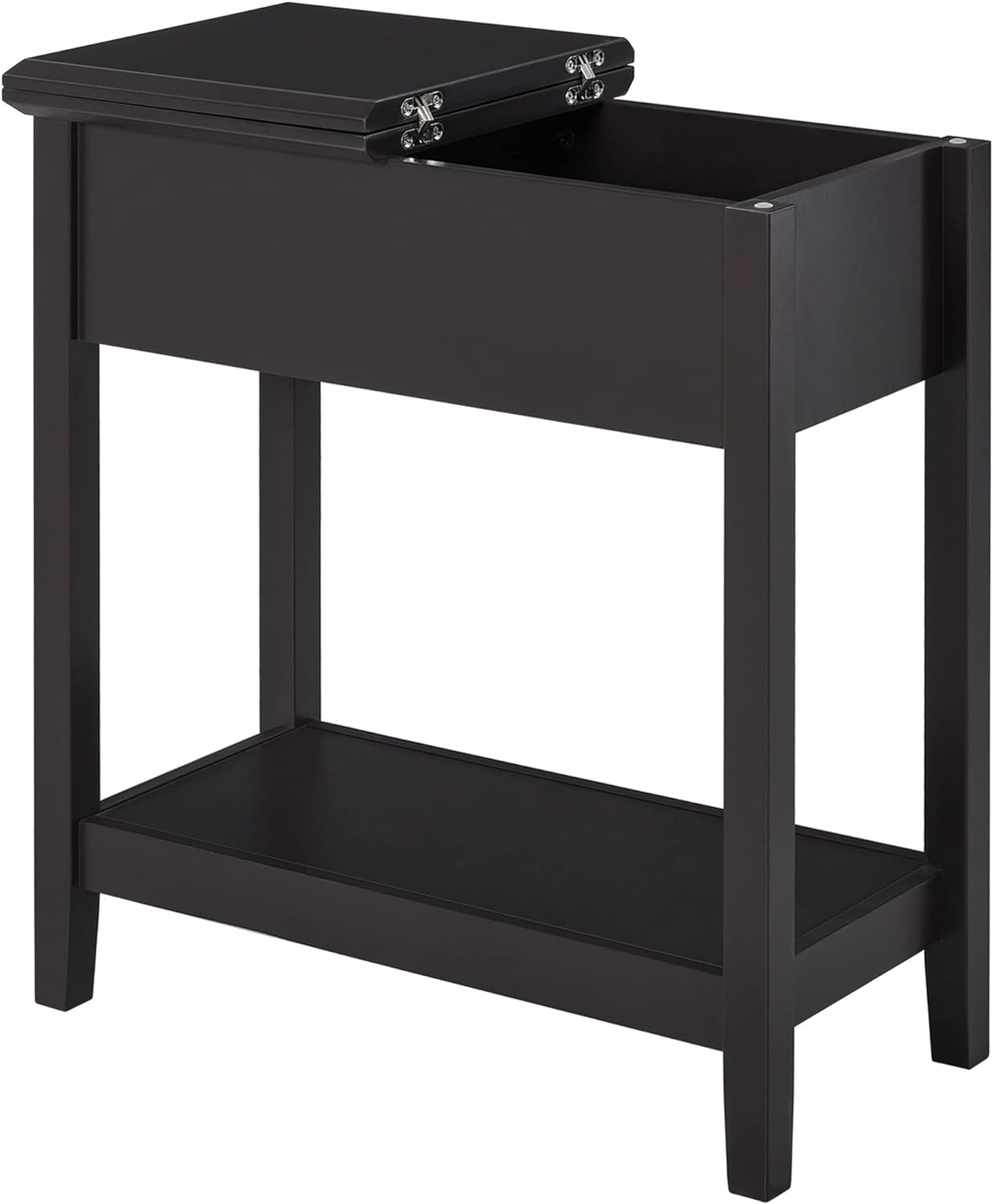 HOMCOM End Table, Narrow Side Table with Flip Top, Storage Cabinet, Bottom Shelf for Living Room, Bedroom, Dark Coffee