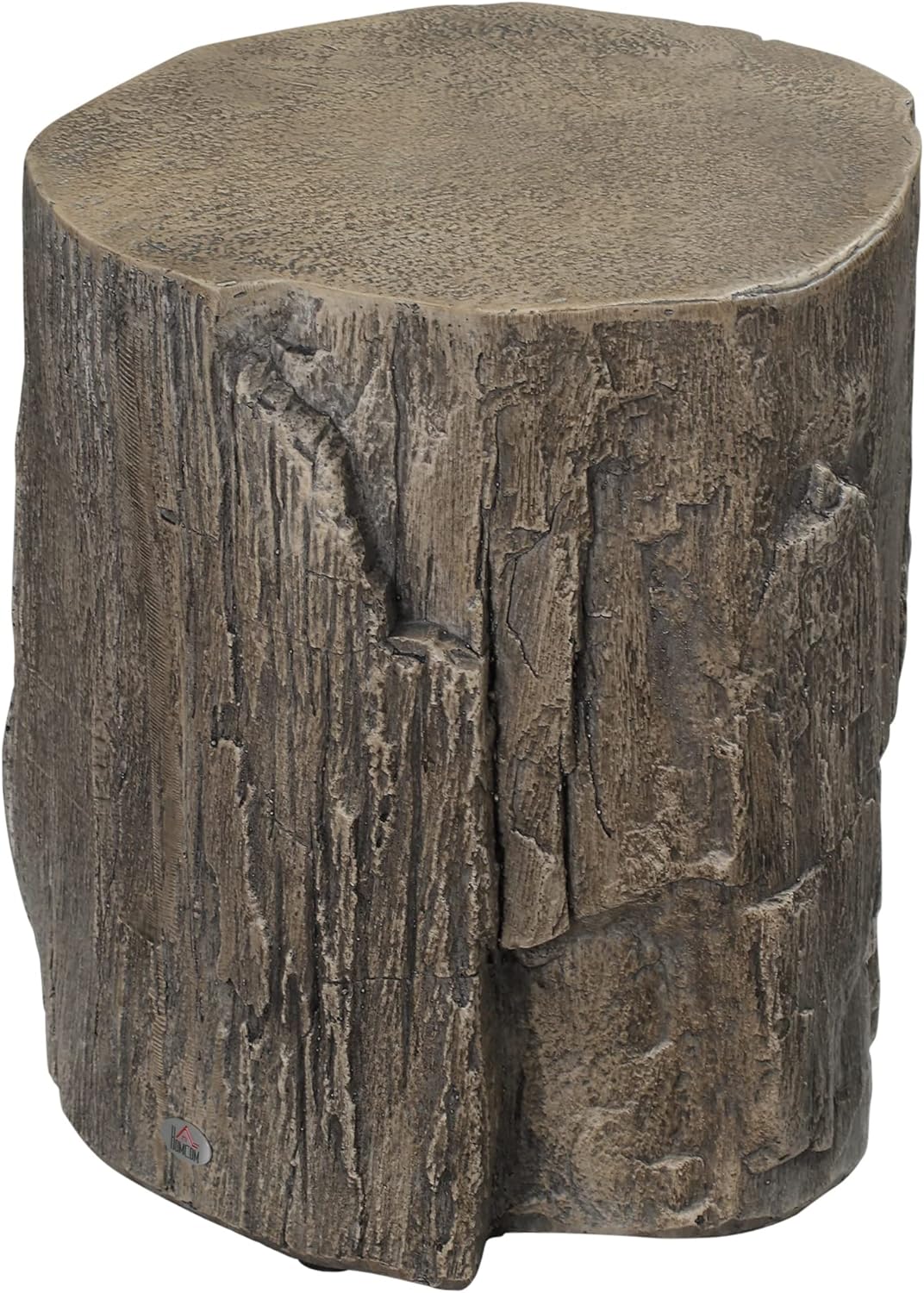 HOMCOM Tree Stump Stool, Decorative Side Table with Round Tabletop, Concrete End Table with Wood Grain Finish, for Indoors and Outdoors, Grey