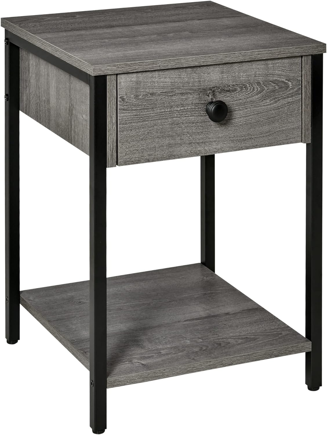 HOMCOM Industrial End Table with Storage Shelf, Accent Side Table with Drawer for Living Room, or Bedroom, Grey