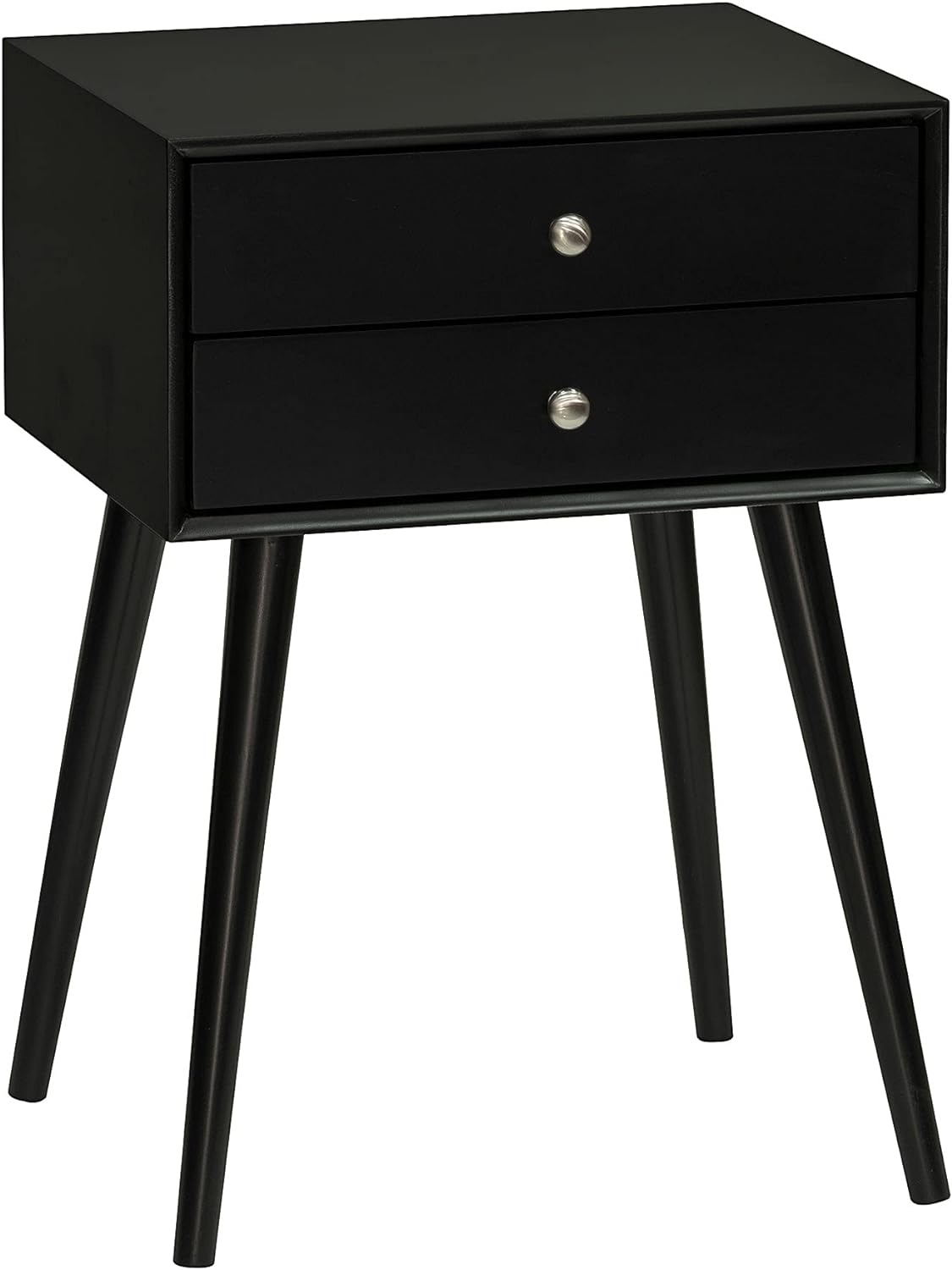 HOMCOM Side Table, Modern End Table with 2 Pull Out Drawers, Bedside Table with Display Tabletop and Solid Acacia Legs, Black