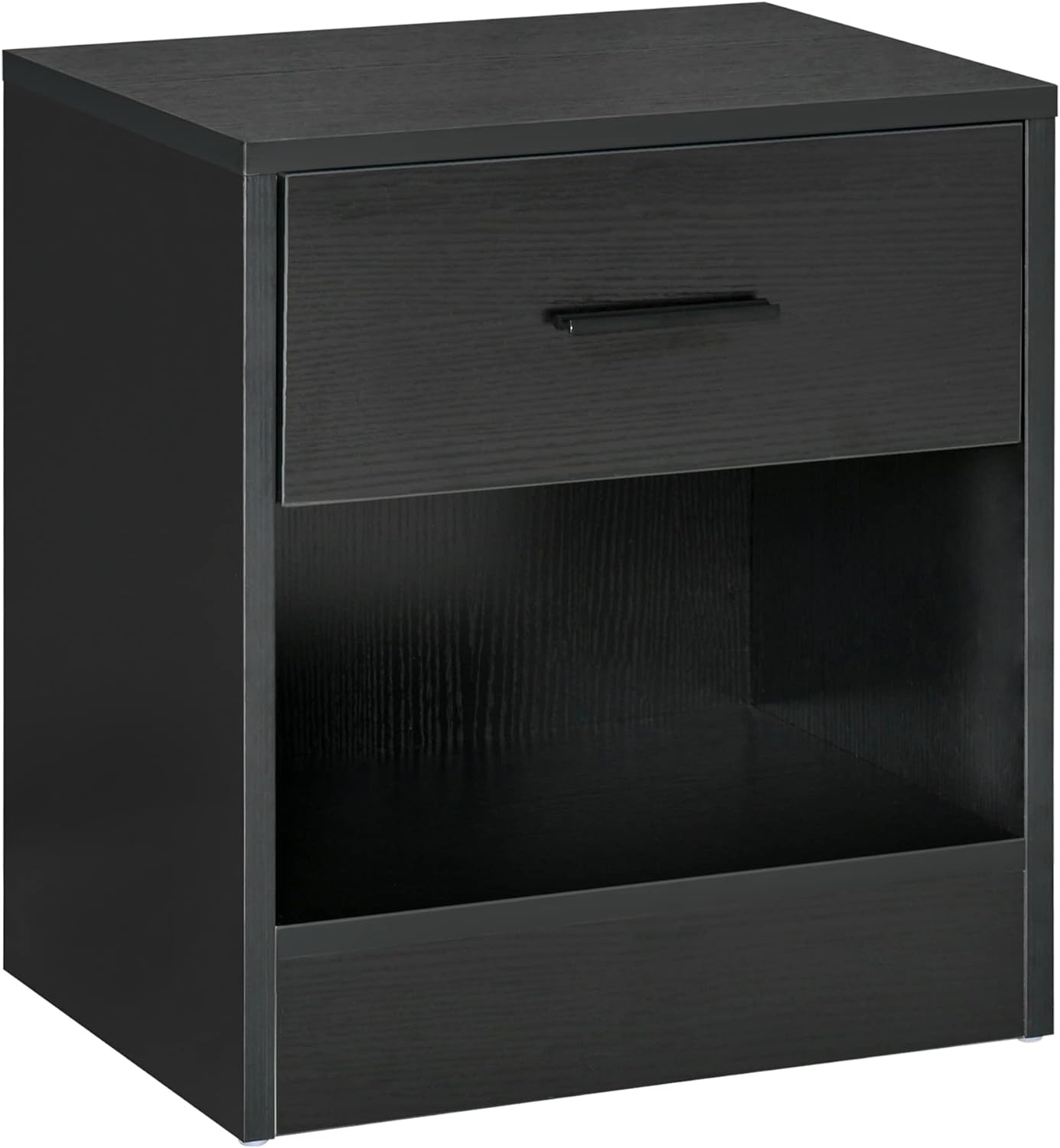 HOMCOM Modern Accent End Table with Drawer and Storage Shelf, Sofa Side Table for Living Room or Bedroom, Black Wood Grain