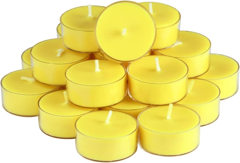 DEYBBY Natural Lemon Scented Soy Wax Tealight Candles Bulk, Aromatherapy Luxury Tea Candle Set of 24-4 Hour Burning Great Gift