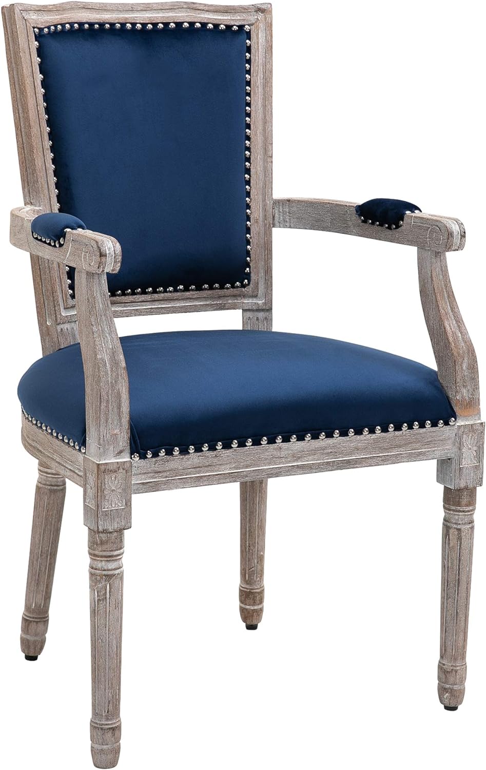 HOMCOM Vintage Dining Chair with High Back, Thick Sponge Padded Seat and Section Armrest with Wood Frame, Blue