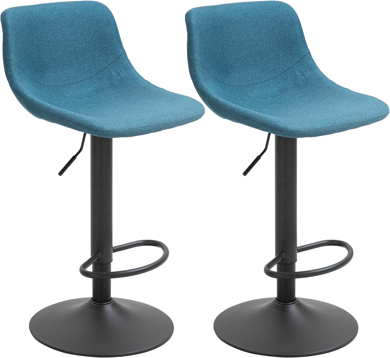 HOMCOM Adjustable Bar Stools, Swivel Bar Height Chairs Barstools Padded with Back for Kitchen, Counter, and Home Bar, Set of 2, Blue