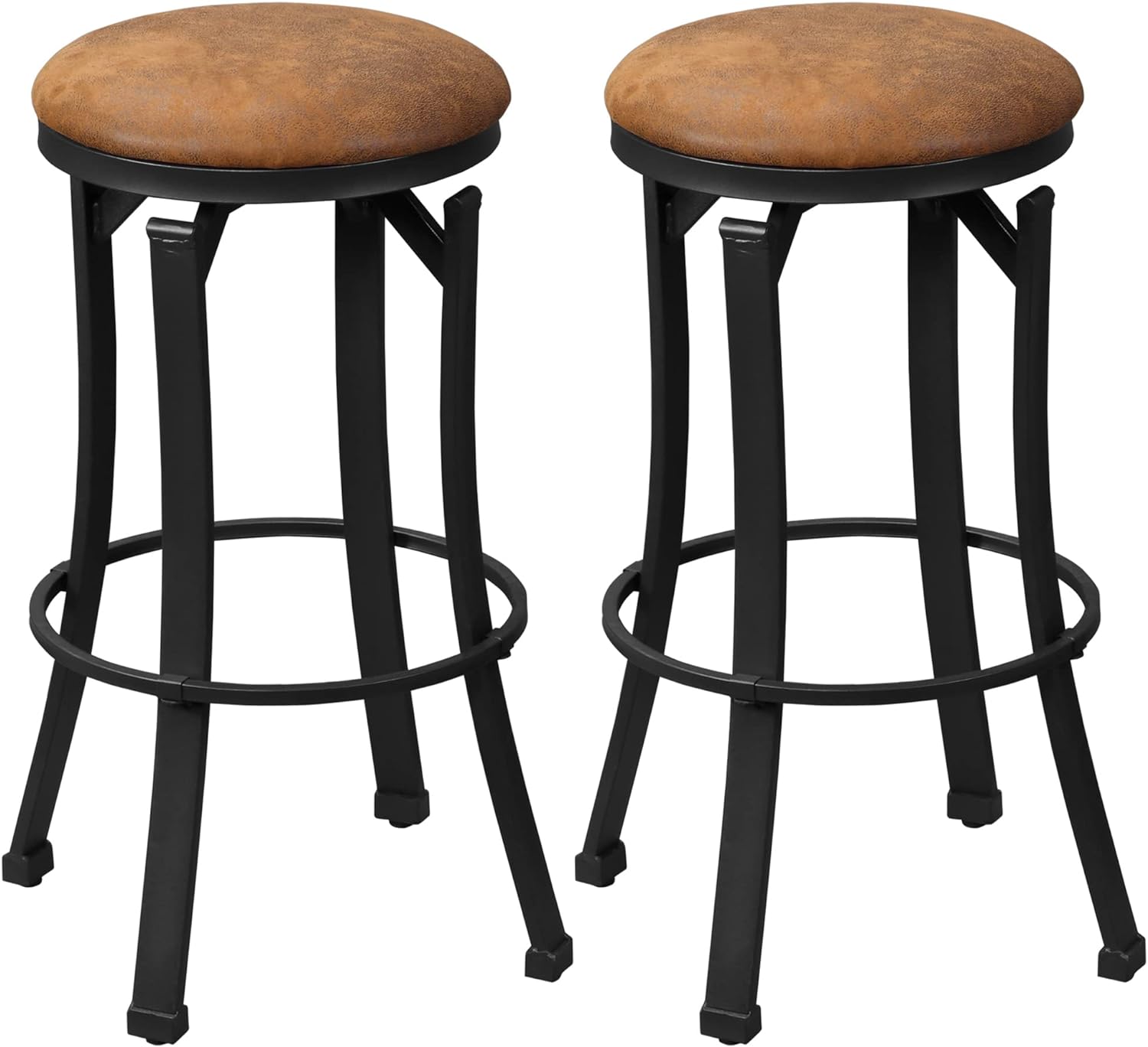 HOMCOM Bar Stools Set of 2, Vintage Barstools with Footrest and Microfiber Cloth, 29 Inch Bar Height Stool with Powder-Coated Steel Legs for Kitchen and Dining Room, Brown