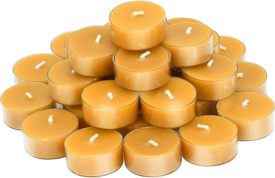 Natural Beeswax Tea Candles, DEYBBY Set of 30 Handmade Beeswax Candles, Clear Cup, Great for Home Decoration