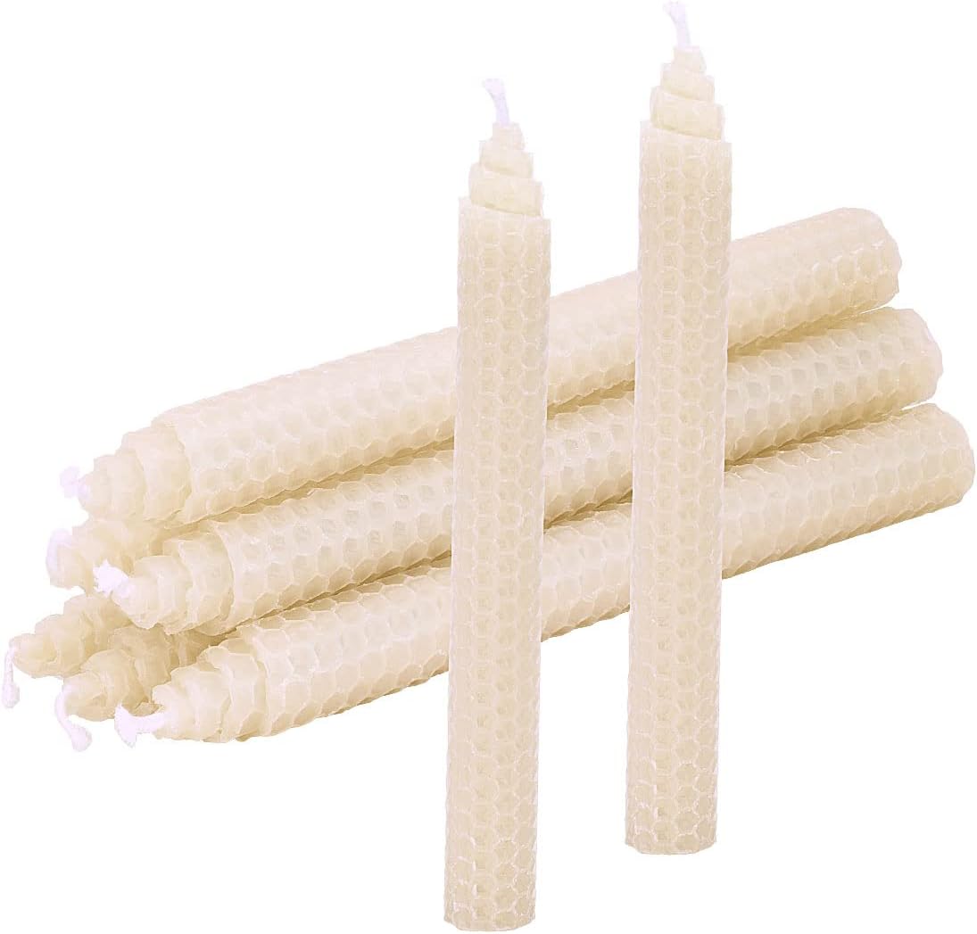 DEYBBY 8 Inch White Beeswax Taper Candles, Natural Honey Comb Hand Rolled Dripless Bee Wax Candles for Wedding,Holidays,Dating