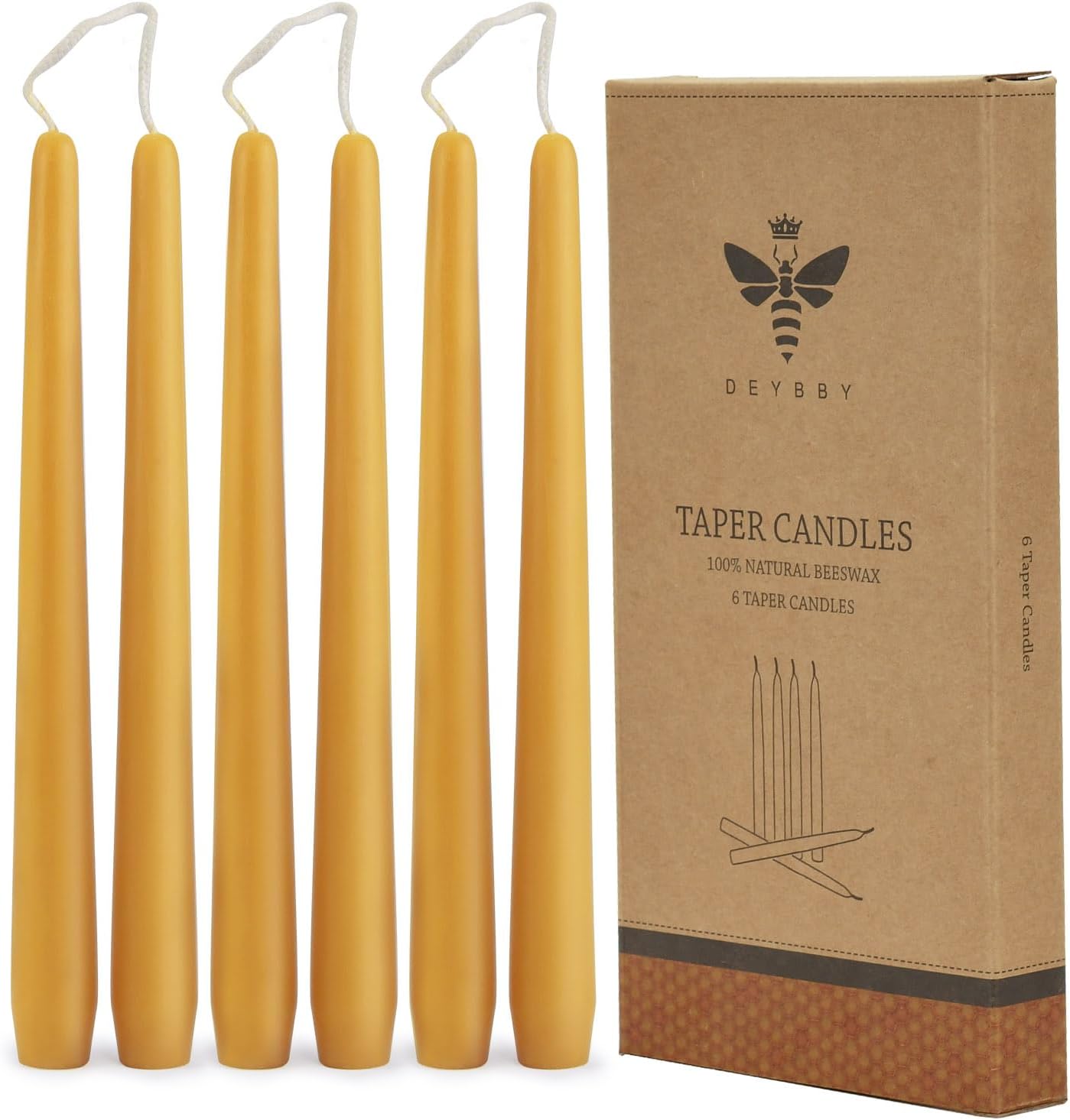 Natural Beeswax Taper Candles 10- Beeswax Candles Set 6 Pack, Yellow