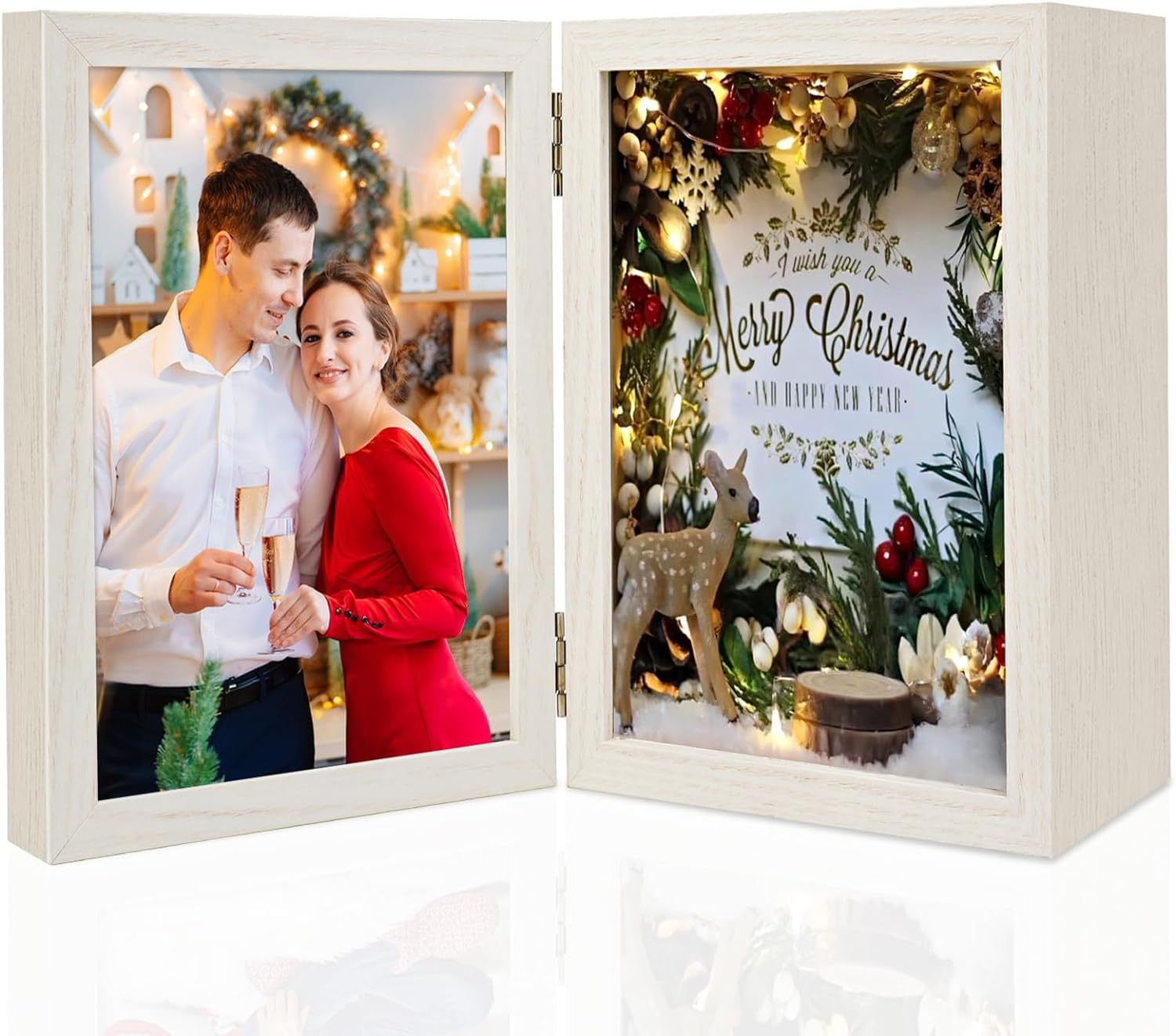 ZEEYUAN 5x7 Shadow Box Picture Frame Double Hinge 5x7 Picture Frame with Display Box, 5x7 Small Shadow Box Frame Memorial Frame for Couples Anniversary