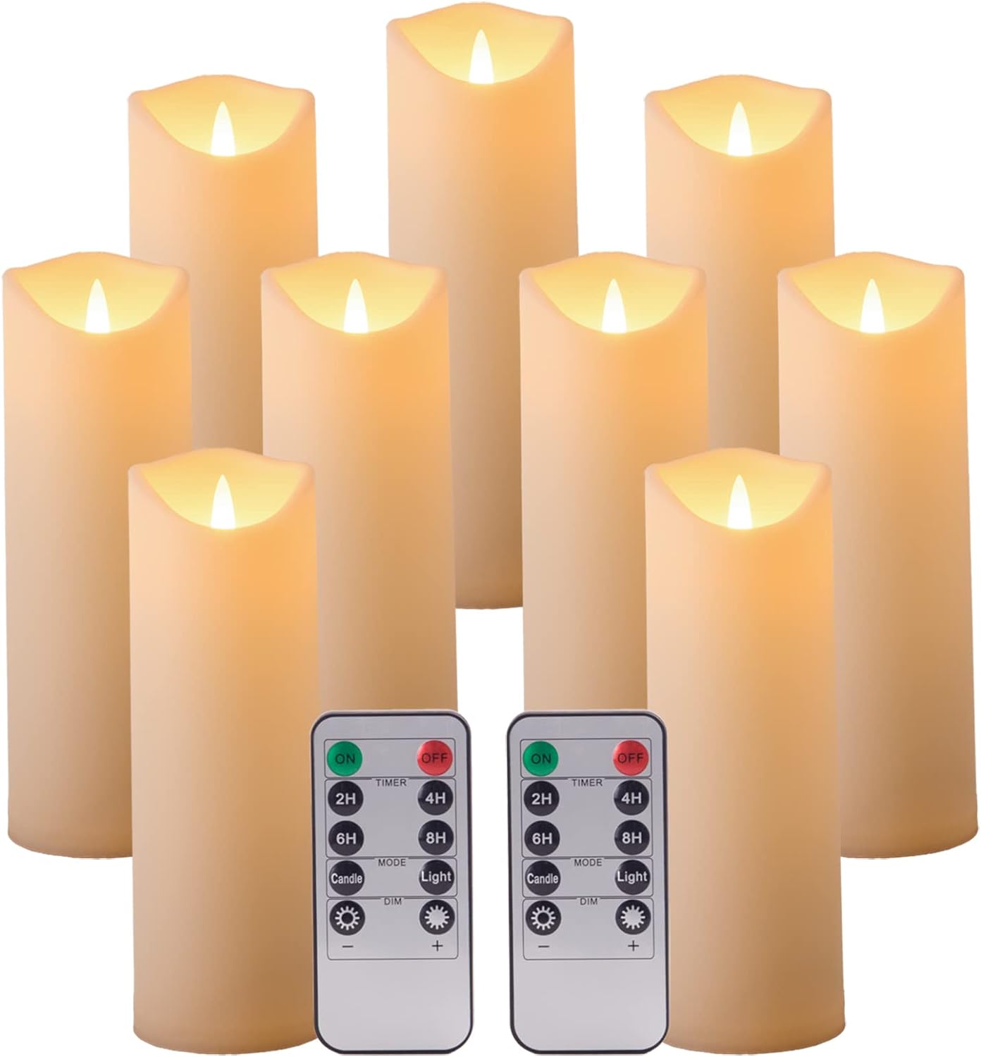 Enido Flickering Flameless Candles with Remote Timer Battery Operated Candles with 3D Flame LED Candles Pillar Candles Outdoor Heat Resistant for Exquisite Decor Set of 9