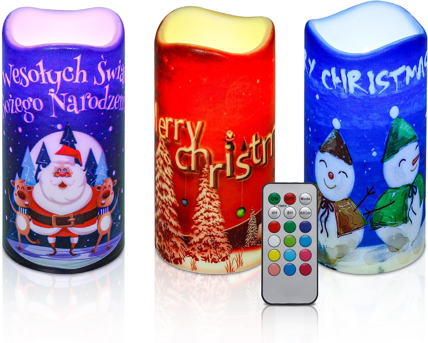 Enido 3 Pc 12-Colors Changing Flickering Flameless Candles with Remote Timer for Romantic Ambiance and Home Decoration Battery Operated Candles LED Candles Pillar Candles with 3D Flame Battery Candles