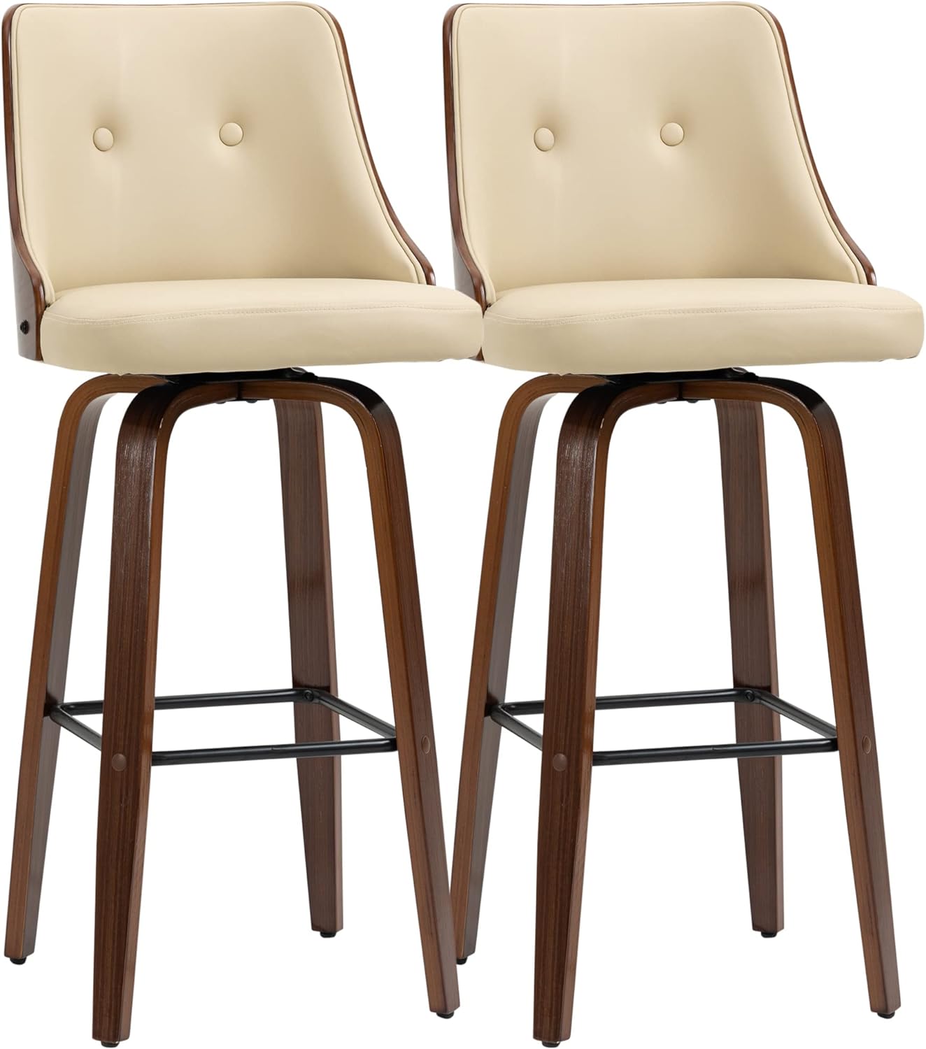 HOMCOM Bar Height Bar Stools, PU Leather Swivel Barstools with Footrest and Tufted Back, Set of 2, Beige