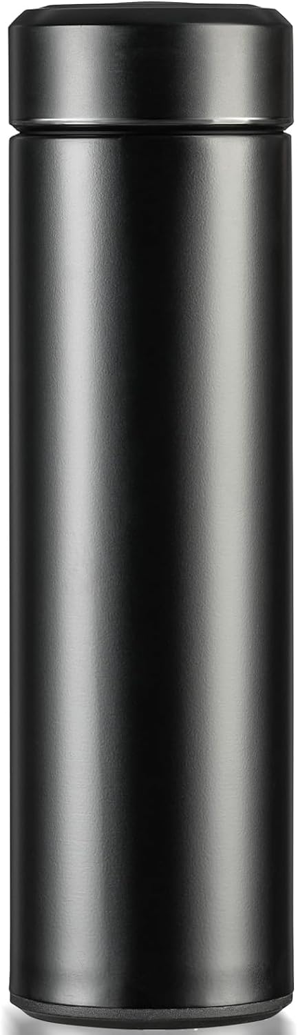 Ratings for this flask would be much higher if everyone got the product as described. So let' be clear - it is supposed to be a beautiful straight cylinder with a hands-friendly powder-coat finish outside and a flawless stainless steel interior. A small mesh strainer fits down into the mouth of the flask, just under the space occupied by the inside of the lid. The lid absolutely must have an LED thermometer display covered by a glass screen. If yours doesn't come with these things, send it back