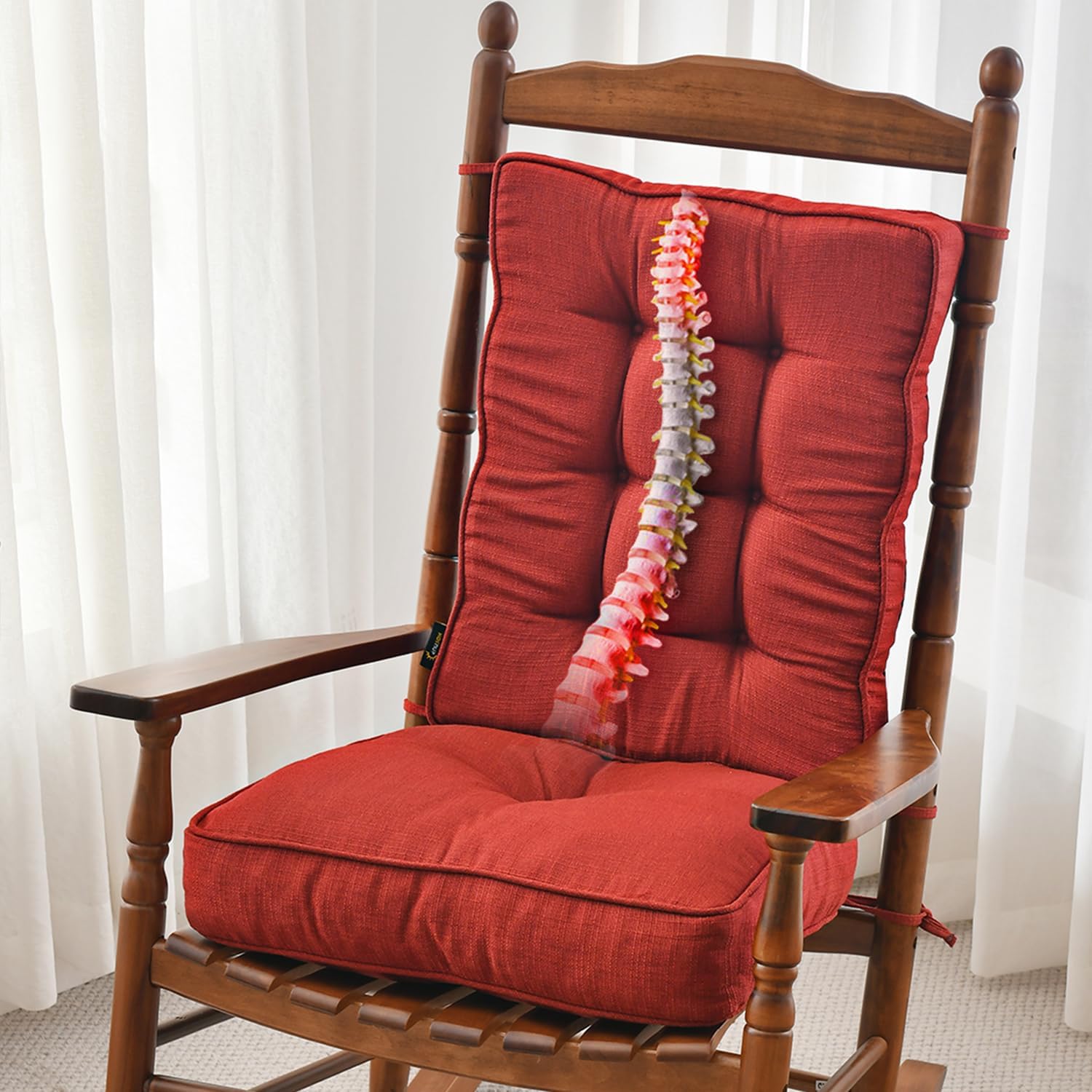 We have tried dozens of cushions over the years for a spindle rocker my wife loves. But all are too thin, or too stiff, or do not fit the back and seat of the rocker. These are very thick, soft yet firm, and most importantly, fit the seat and back PERFECTLY. There are several sizes to choose from, so you can select the exact size you need. Very well-made; they arrived quickly; and are a fair price for this high quality item.