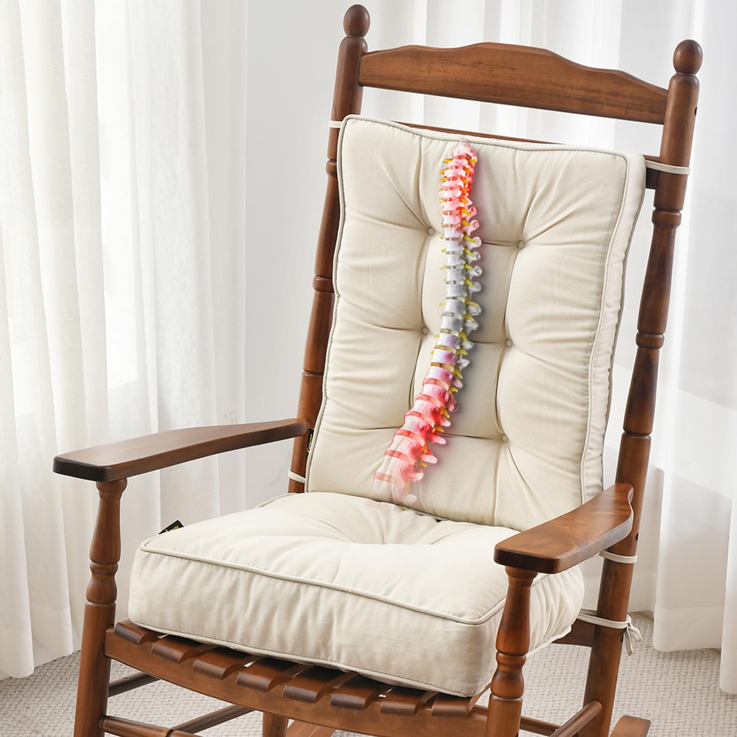 We have tried dozens of cushions over the years for a spindle rocker my wife loves. But all are too thin, or too stiff, or do not fit the back and seat of the rocker. These are very thick, soft yet firm, and most importantly, fit the seat and back PERFECTLY. There are several sizes to choose from, so you can select the exact size you need. Very well-made; they arrived quickly; and are a fair price for this high quality item.