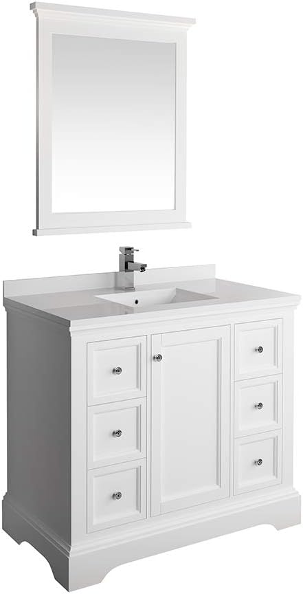 Fresca Windsor 40 Matte White Traditional Bathroom Vanity w/Mirror