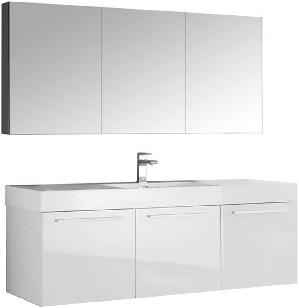 Fresca Vista 60 White Wall Hung Single Sink Modern Bathroom Vanity w/Medicine Cabinet