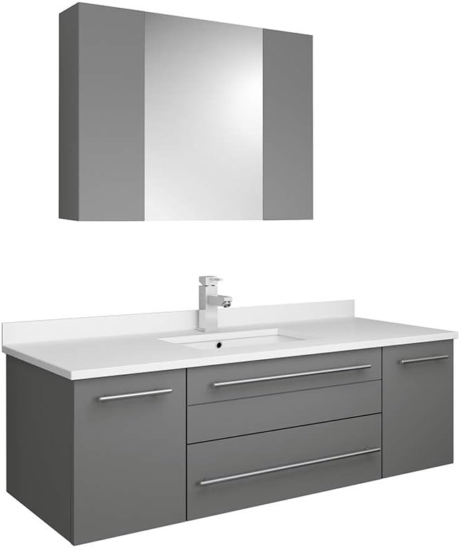 Fresca Lucera 48 Gray Wall Hung Undermount Sink Modern Bathroom Vanity w/Medicine Cabinet
