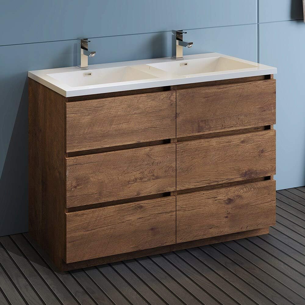 Fresca Lazzaro 48 Rosewood Free Standing Modern Bathroom Cabinet w/Integrated Double Sink