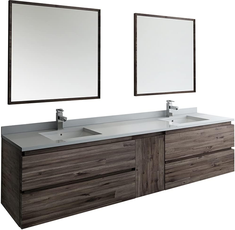 Fresca Formosa 84 Wall Hung Double Sink Modern Bathroom Vanity w/Mirrors