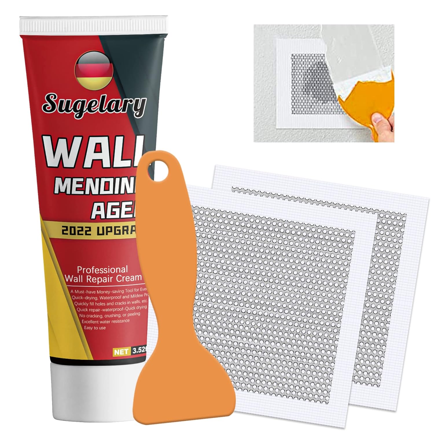 Spackle Wall Repair Kit with Drywall Patch, Wall Spackle Repair Paste, Wall Mending Agent Quick and Easy Solution to Fill The Holes for Home Wall, Plaster Dent Repair and Wood Scratch Repair