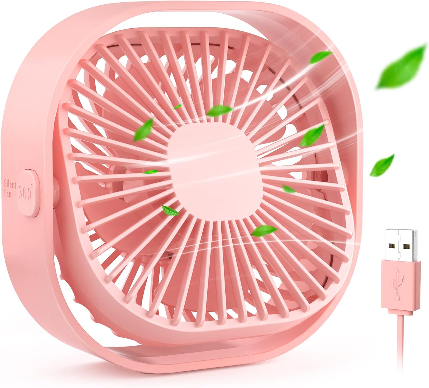 Mini Desk USB Fan Small: Mini USB Desk Fan Portable Small fan 3 Speeds Desktop Fans 4 Inch Quiet Cooling 360 Rotate Mini Table Fan - Office Bedroom Home Pink