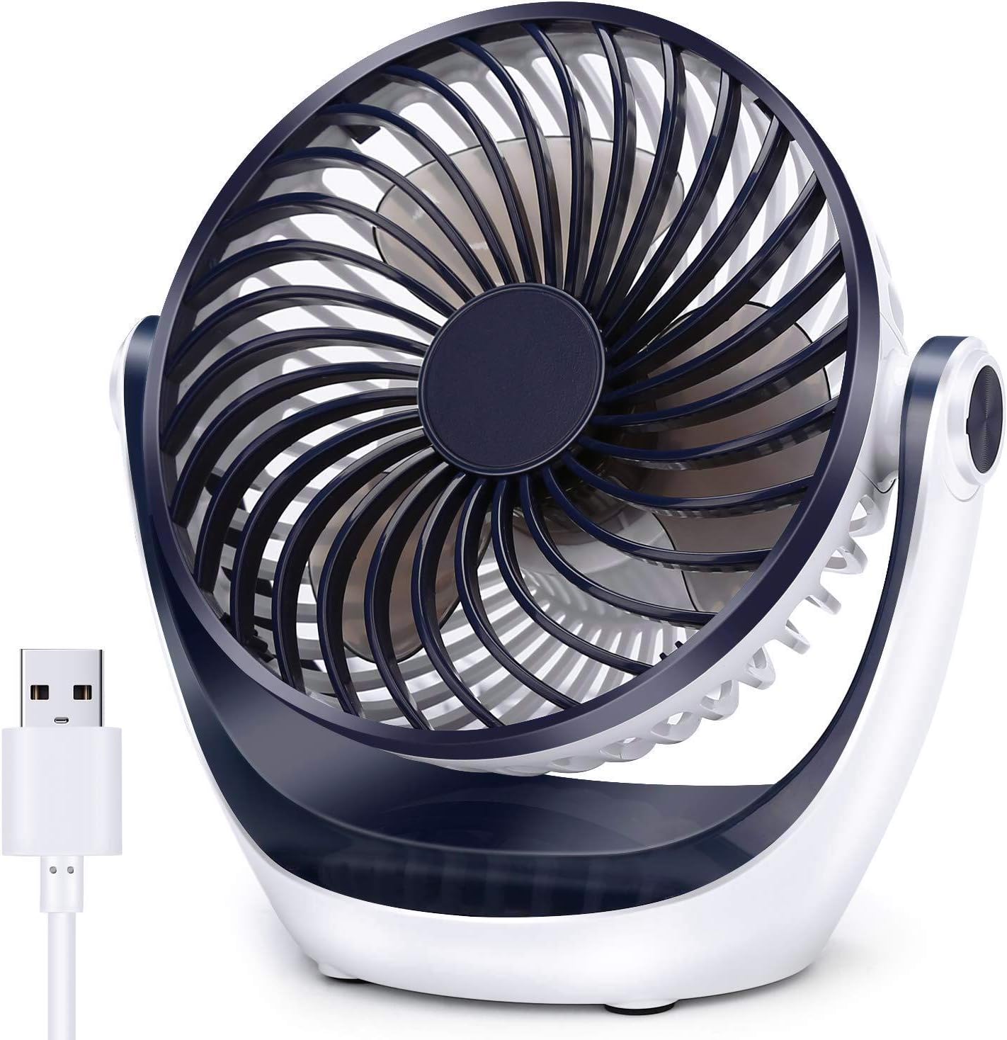 Aluan Desk Fan Small Table Fan with Strong Airflow Quiet Operation Portable Fan Speed Adjustable Head 360Rotatable Mini Personal Fan for Home Office Bedroom Table and Desktop 5.1 Inch