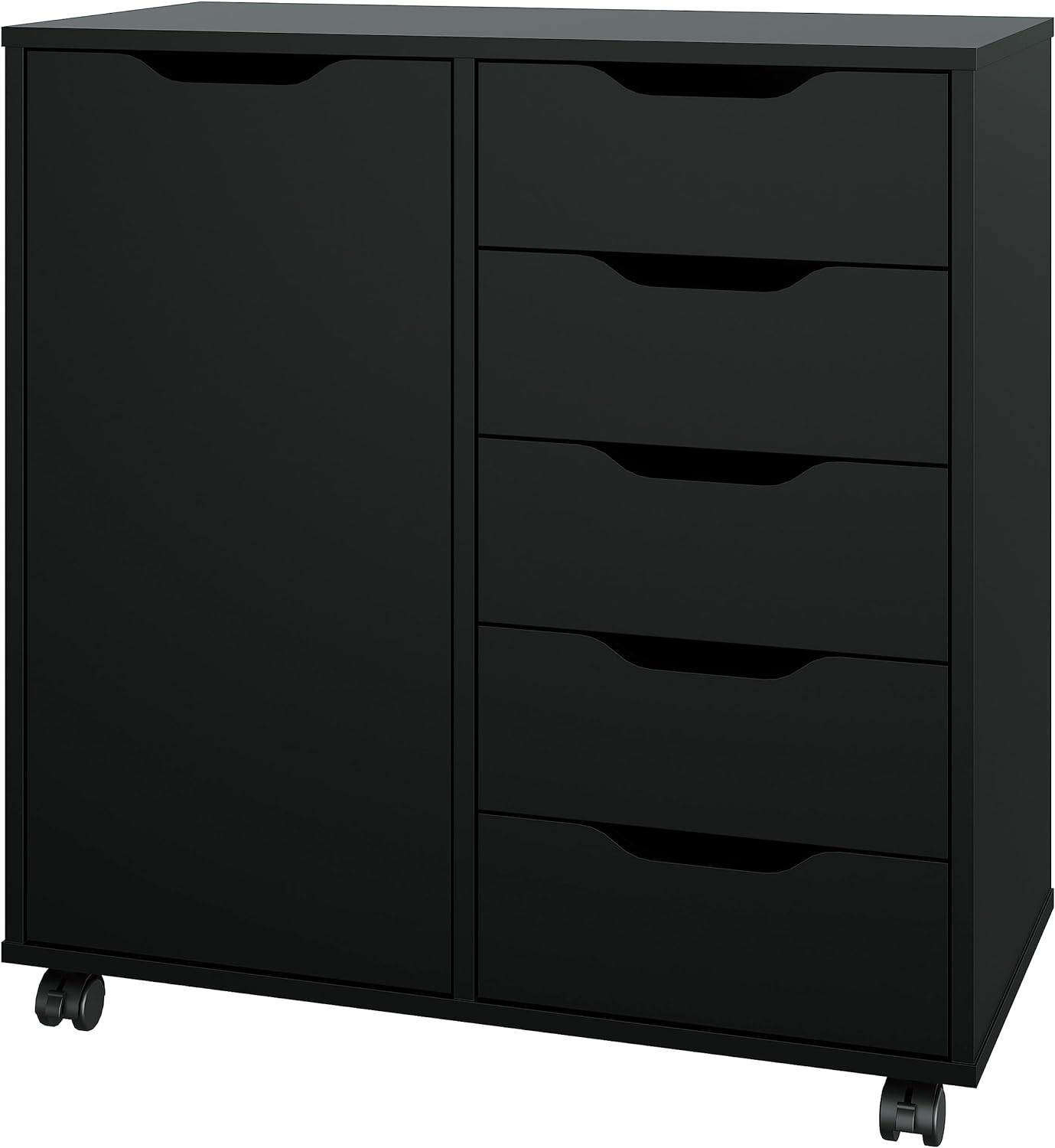 Panana 5-Drawer Chest with 1 Door, Wooden Chest of Drawers Storage Dresser Cabinet with Wheels, Office Organization and Storage, Bedroom Furniture