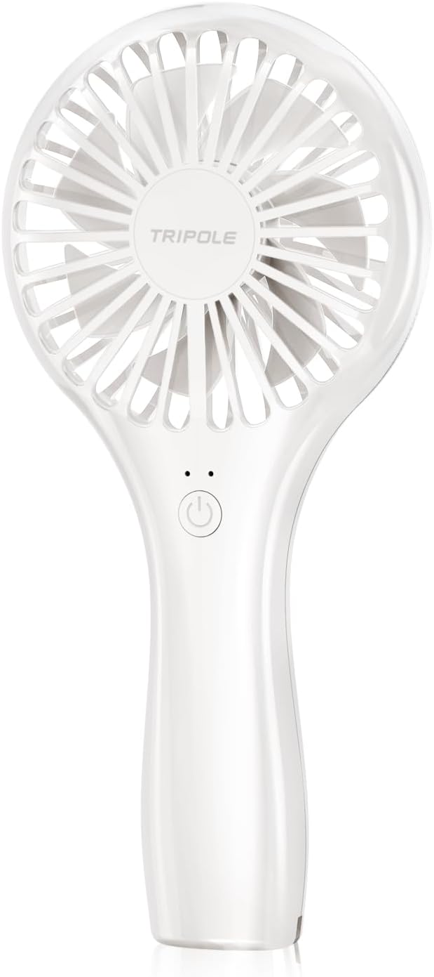 TriPole Handheld Mini Fan Battery Operated Small Personal Portable Fan Speed Adjustable USB Rechargeable Fan for Kids Girls Women Men Home Office Indoor Outdoor Travelling, White