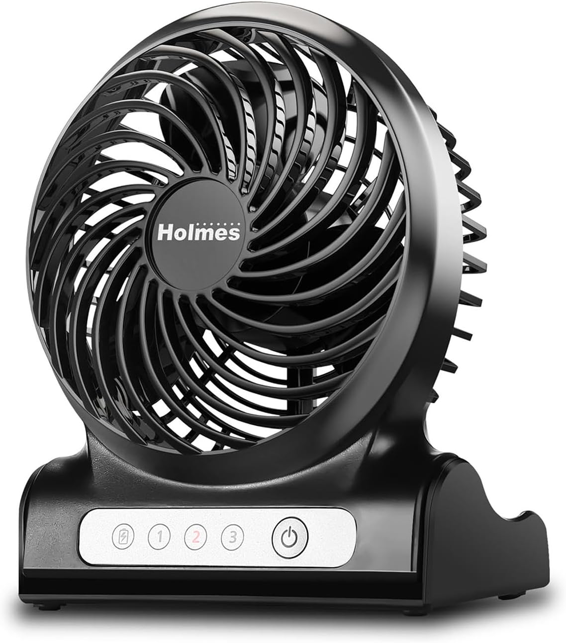 HOLMES 4 Personal Fan, Rechargeable Battery, 3 Speed Settings, Lightweight, Compact and Portable, Adjutstable Head, Home and Office, USB Cable, Black Finish