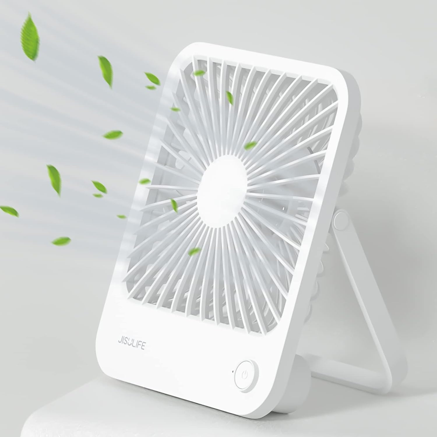 JISULIFE Desk Fan Battery Rechargable Fan4500mAh 180Foldable Portable Personal Fan, 4 Speeds Adjustable Long Battery-life for Home Office Travel Outdoor Gifts for Women Men-White