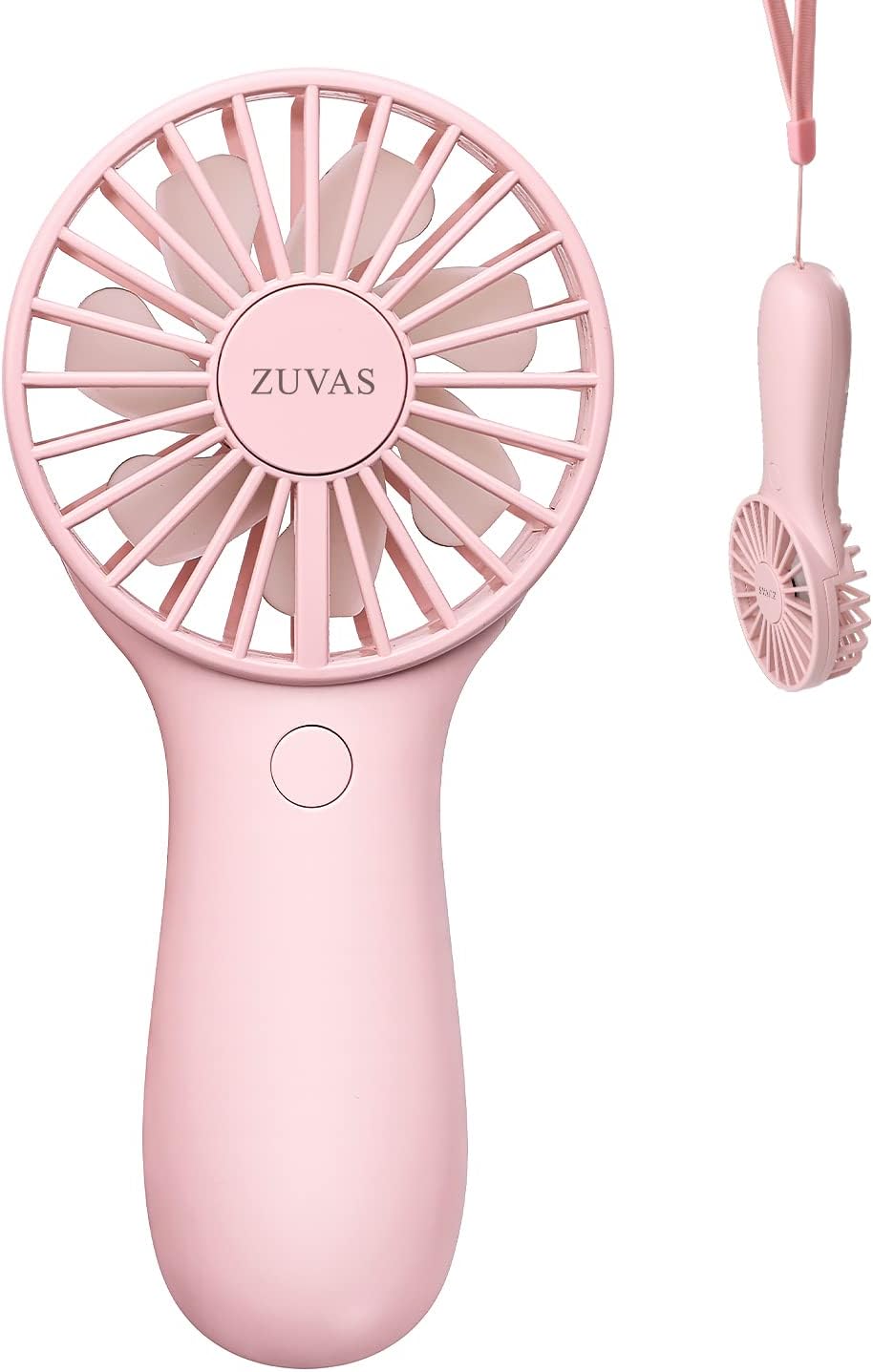 Zuvas Mini Handheld Fan 2600mAh Battery Operated Rechargeable Fan 3 Speed USB Powered Electric Fan Powerful Personal Fan Small Portable Travel Fan for Outdoor Indoor Makeup Eyelash with Lanyard, Pink