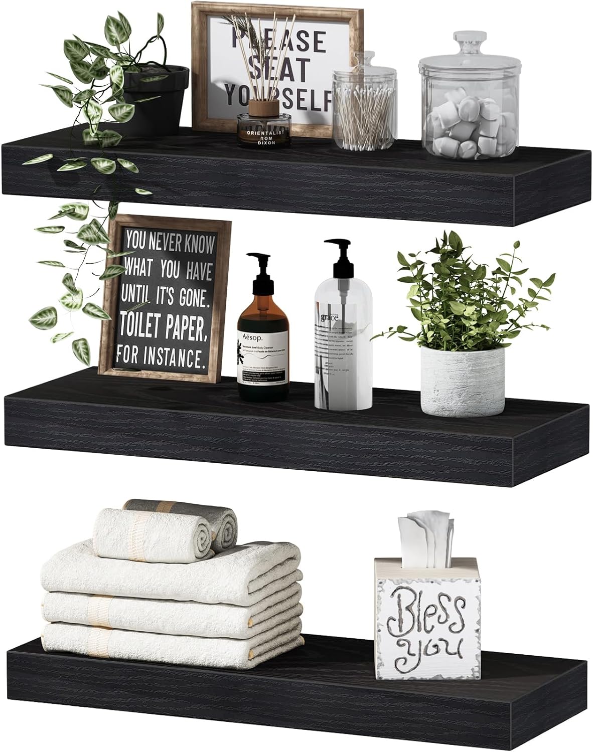 Adds a sophisticated look to any space while being a great storage space. Great for useful storage items, as well as decorative items. Love the shelves and couldn't be any happier with the outcome.