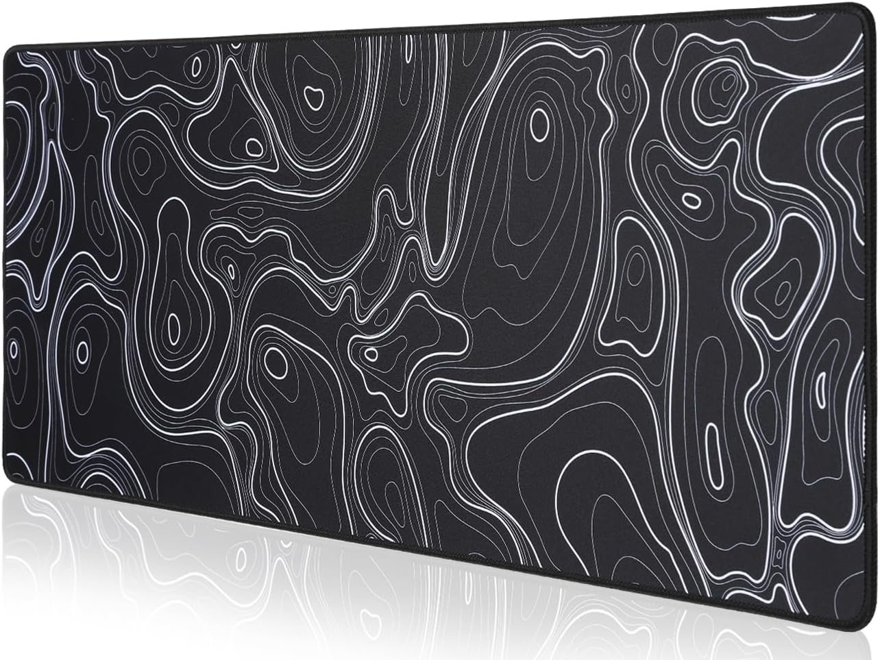 Topographic Map Waterproof Mouse Pad - Extended Contour Mouse Mat for Home and Office, Large Gaming Mousepad Laptop Keyboard Mat with Non-Slip Rubber Base, Stitched Edges (31.50x11.81x0.12)