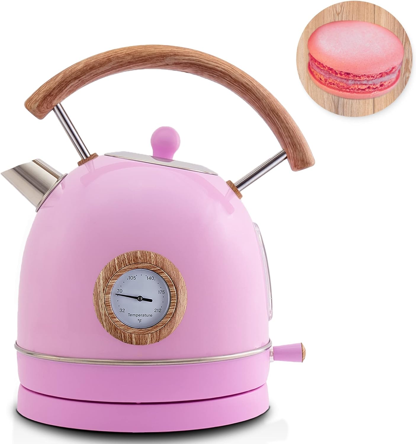 Electric Tea Kettle, 1.7Liter Stainless Steel Tea Kettle Hot Water Boiler with Thermometer, BPA Free, SMOLON 1500W Pour-Over Kettle Teapot with LED Indicator Auto Shut-Off & Boil-Dry Protection, Pink