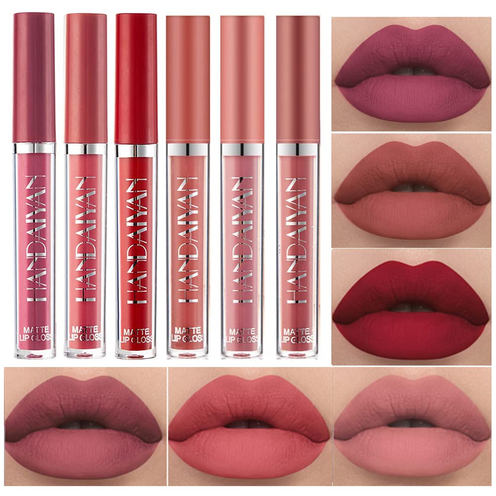 BestLand 6Pcs Matte Liquid Lipstick Makeup Set, Matte liquid Long-Lasting Wear Non-Stick Cup Not Fade Waterproof Lip Gloss (Set C)