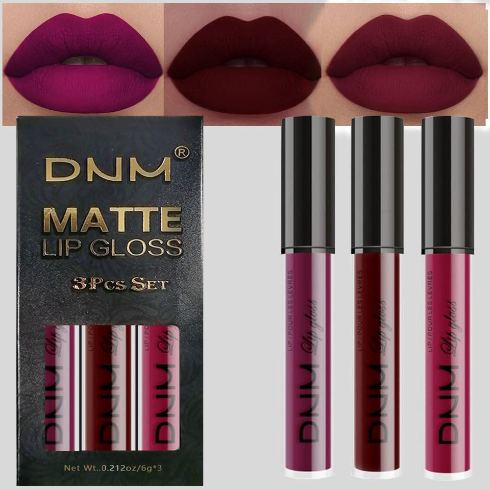 evpct DNM 3Pcs Dark Red Purple Plum Matte Liquid Lipstick Lip Stain Sets for Women Matte Lipstick Dark Maroon Long Lasting Permanent Lipstick 24 hr Hours Magic Lipstick 24 Hours original Waterproof